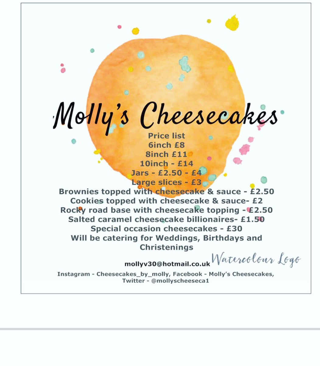 New updated price list - excited for the new products that I will be bringing out in the next couple of weeks - Keep an eye on my page for picture #cheesecake #cheesecakebymolly #cheese #cake #homebusiness #exciting #products