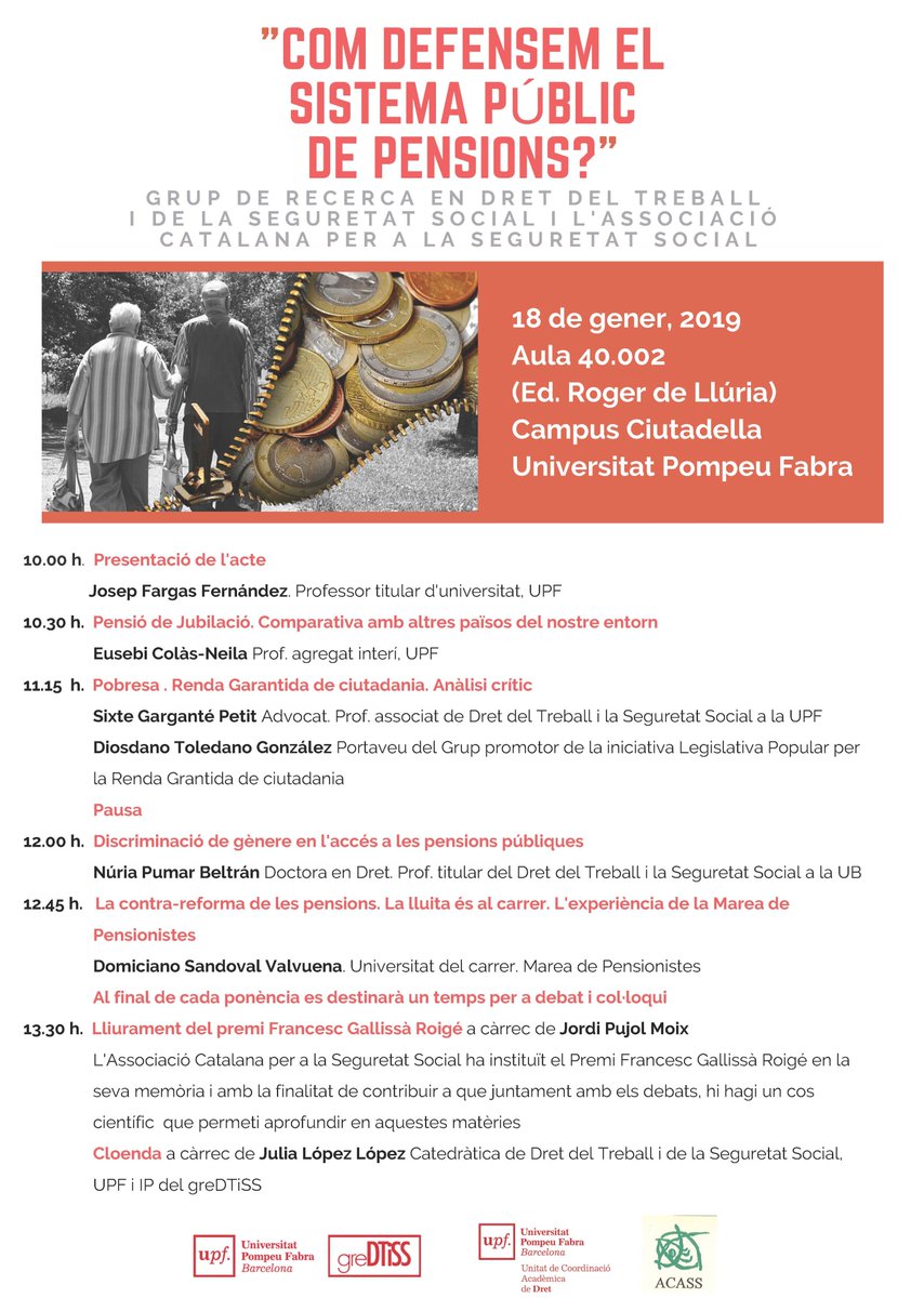 EusebiColas's tweet photo. @DretUPF ‼️No us perdeu la jornada del proper divendres 18 de gener, organitzada per l'Associació Catalana per la Seguretat Social #ACASS i el #greDTiSS.

És imprescindible debatre i compartir idees per a defensar el nostre sistema públic de #pensions. ✊🏽

Us hi esperem! https://t.co/jhrmHkbpc3
