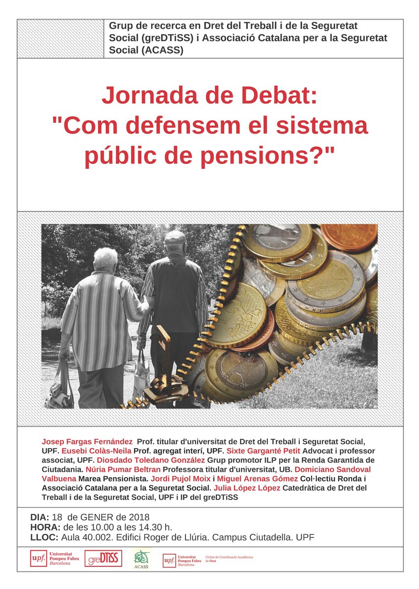 EusebiColas's tweet photo. @DretUPF ‼️No us perdeu la jornada del proper divendres 18 de gener, organitzada per l'Associació Catalana per la Seguretat Social #ACASS i el #greDTiSS.

És imprescindible debatre i compartir idees per a defensar el nostre sistema públic de #pensions. ✊🏽

Us hi esperem! https://t.co/jhrmHkbpc3