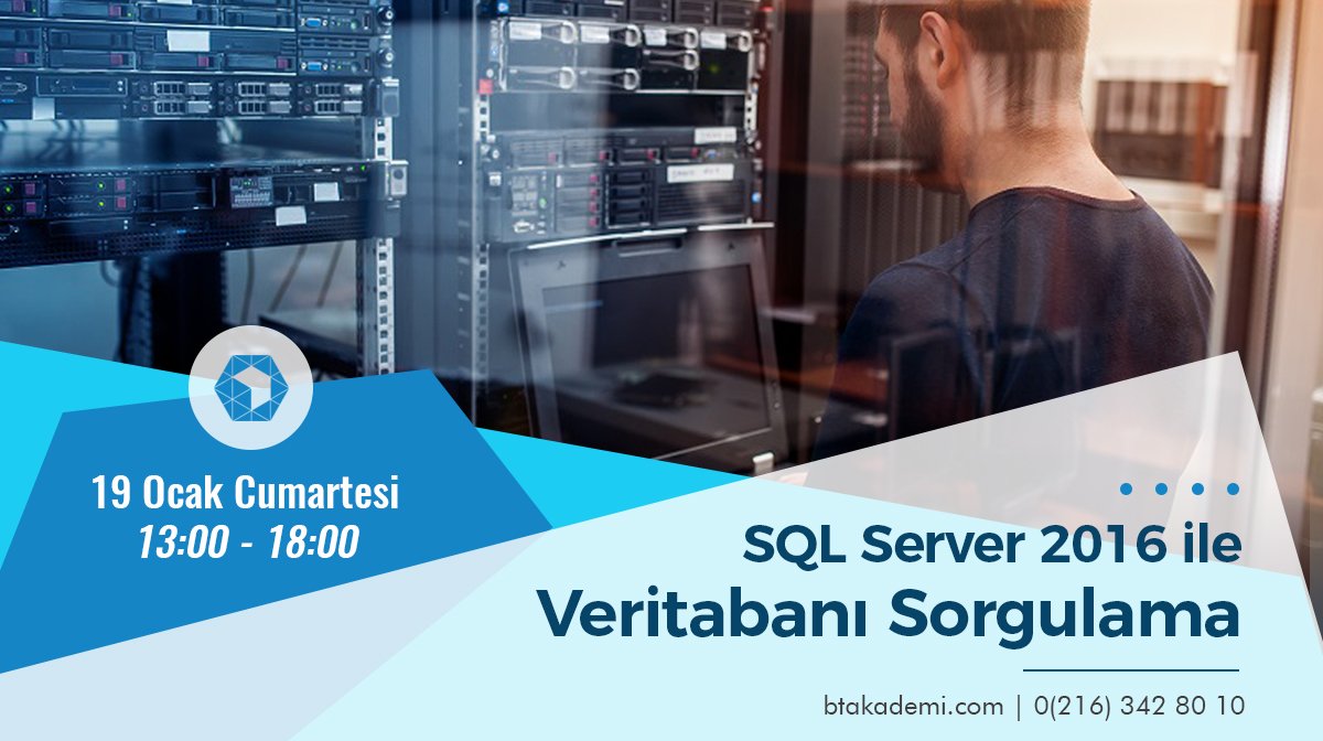 BT_AkademiTR's tweet image. "#SQLServer2016 ile #Veritabanı Sorgulama" eğitimi 19 Ocak Cumartesi günü BT Akademi'de başlıyor!
Detaylı bilgi ve kayıt için:
🌐btakademi.com/egitim/55/sql-…
☎ 0(216) 342 80 10