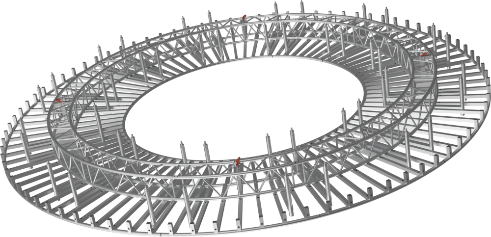 For the Arena Tour of the German Pop band PUR, Eurotruss was approached by satis&amp;fy to develop a special circular construction. The project involved a circle existing out of twelve segments of HD44 which was part of the enormous light and LED show. 

eurotruss.com/amazing-custom…