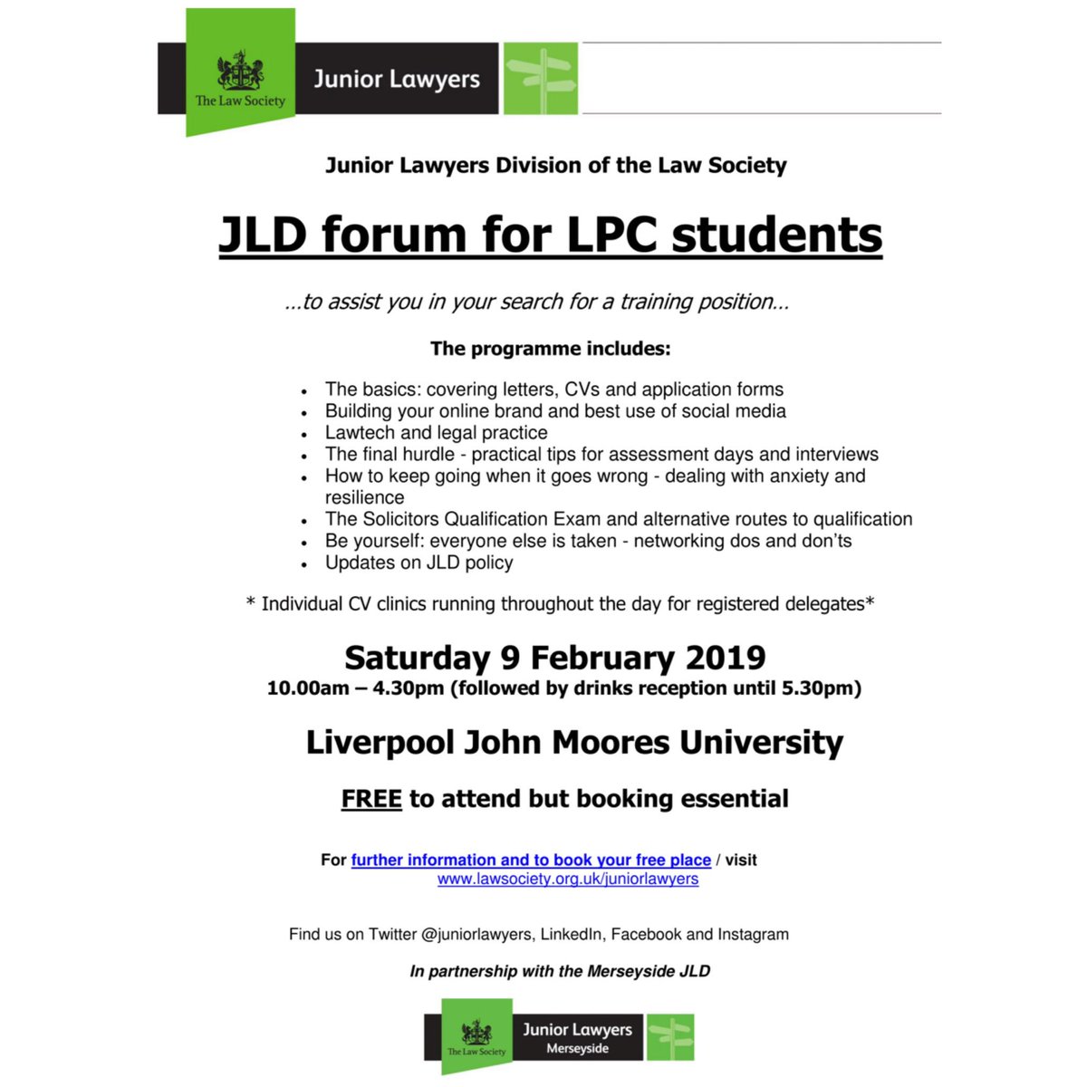 MerseysideJLD's tweet photo. 09.02.2019 β’ An Amazing Programme to Help LPC Students in Their Search for a Training Position π #MJLD #JLD #Juniorlawyers #liverpool #lawstudents #lpcstudent https://t.co/TUNVcQvVEo