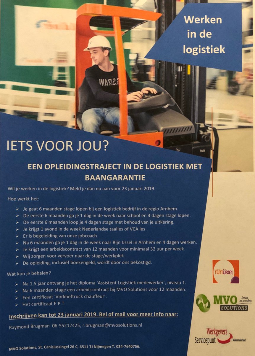 Wil je graag in de logistiek werken, maar heb je hierin nog geen diploma of baan? Dan is dit wellicht interessant voor jou! Binnenkort starten we in de regio Arnhem met een leerwerktraject in de logistiek. Voor meer informatie: