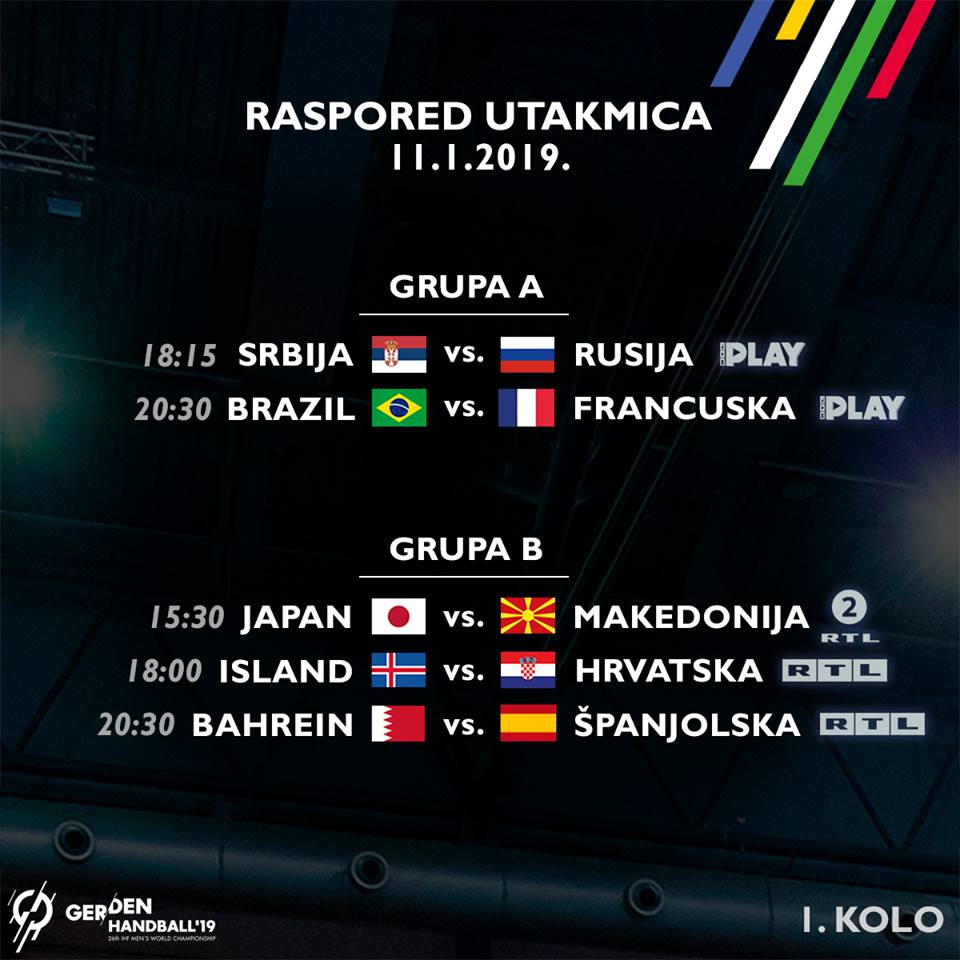VrijemeRukomet's tweet photo. [PRVA TEKMA] Donosimo današnji raspored utakmica. Jako smo uzbuđeni i jedva čekamo 18 sati kada kreće spektakl 🇭🇷 
Besplatno gledaj live stream i reprize utakmica Svjetskog rukometnog prvenstva 2019. samo na RTLplayu! :D
https://t.co/mZPPER35zM
#rtlkauboji #handball2019 #icecro https://t.co/AluSIcq0aQ
