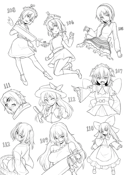 東方キャラ落書き80～112位
なんとか第十五回の人気投票が始まる前に
当初の目標まで描けました 