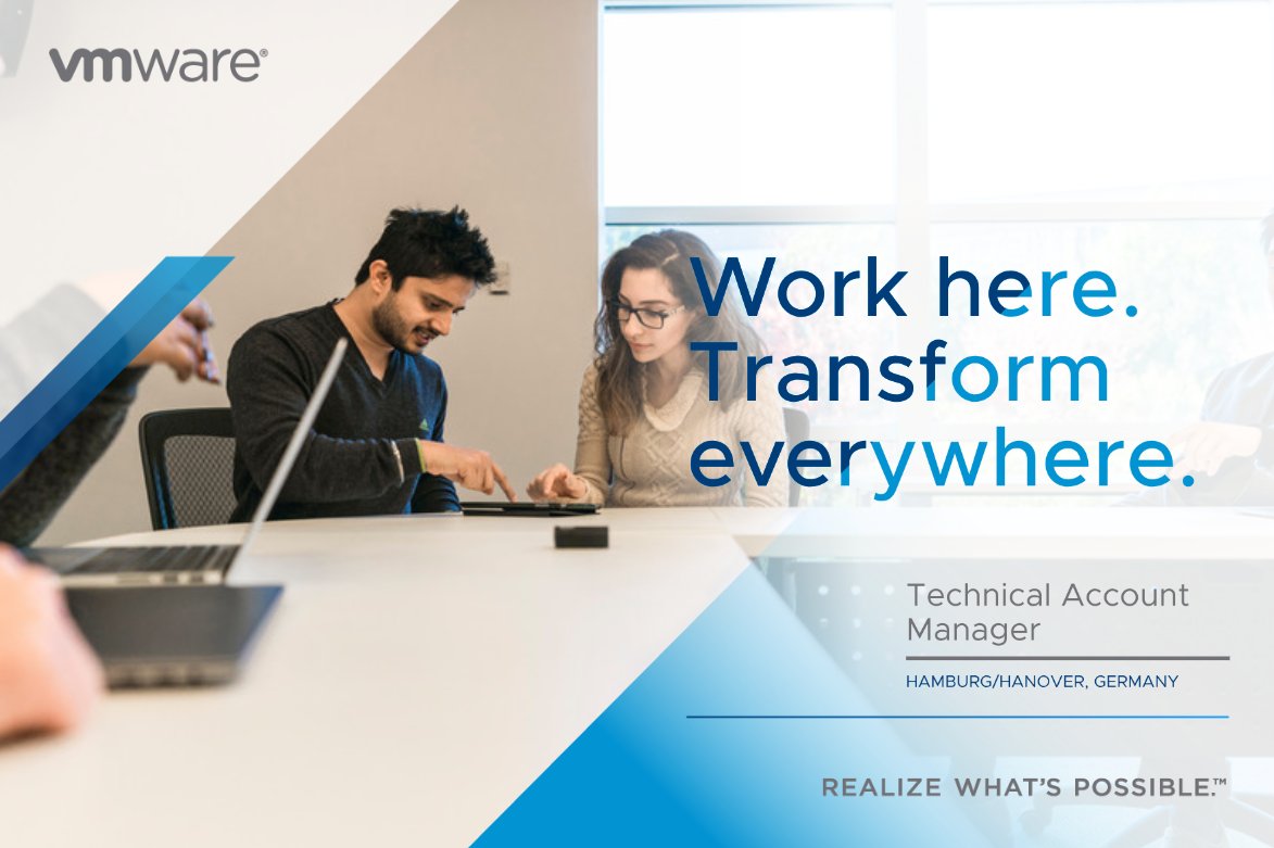 MarionDWalker's tweet photo. Looking for a new career for 2019? #VMware is hiring Technical Account Managers in the Hamburg/Hanover Area of Germany! Join the team today! https://t.co/QnSn3nW9bX
#WorkHereTransformEverywhere https://t.co/VyAjis0aPd https://t.co/ecXxxqNIJM