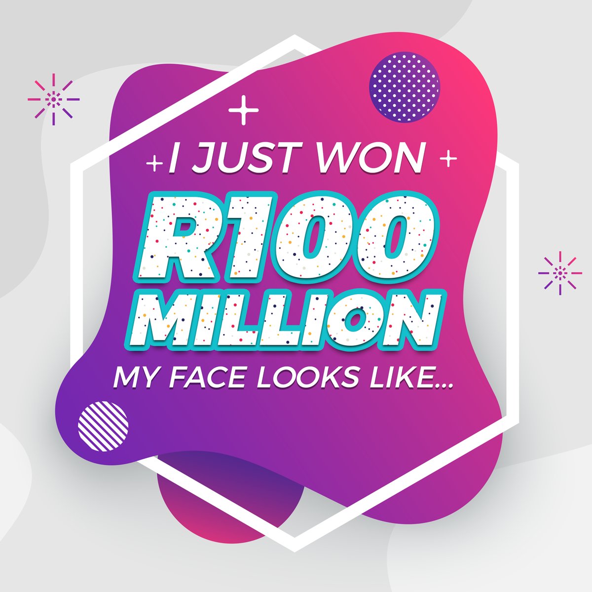 Lotto_Star's tweet photo. We can't wait to see what your face has in store for us - take a #selfie and post it in the comments! #ijustwon #R100million #myfacelookslike #win #millions #showtime https://t.co/b1CP0OjAAx