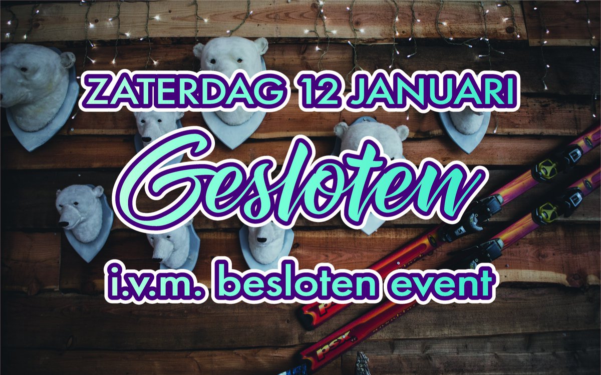 In verband met een besloten evenement, is <a href="/NoordwijkWWL/">Winter Wonderland</a> zaterdag 12 januari helaas gesloten.

Voor een heerlijke lunch, borrel of diner kun je wel terecht in het restaurant van <a href="/HetZuiderbad/">Zuiderbad</a> of aan de overkant van de straat bij <a href="/VesperHotel/">Vesper Hotel</a>

Onze excuses voor het ongemak!
