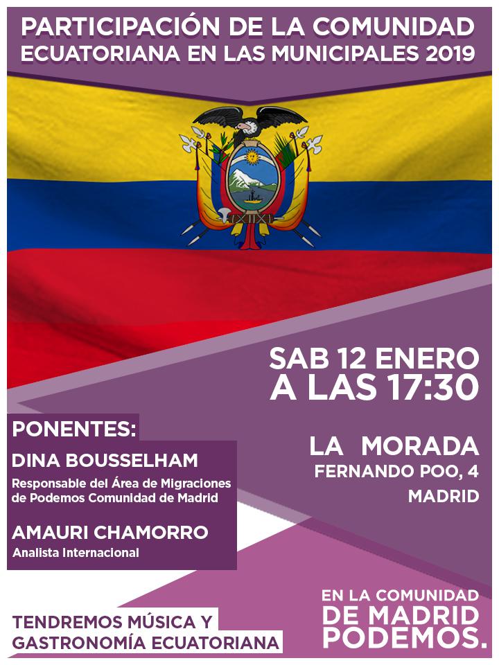 PodemosCMadrid's tweet photo. Mañana tenemos una cita en @MoradaMadrid a las 17:30 para hablar de la importancia de la participación de las Comunidades Migrantes en la política de nuestro país. Tendremos muestra cultural y gastronómica. No te lo puedes perder. https://t.co/rblsJDUpZV