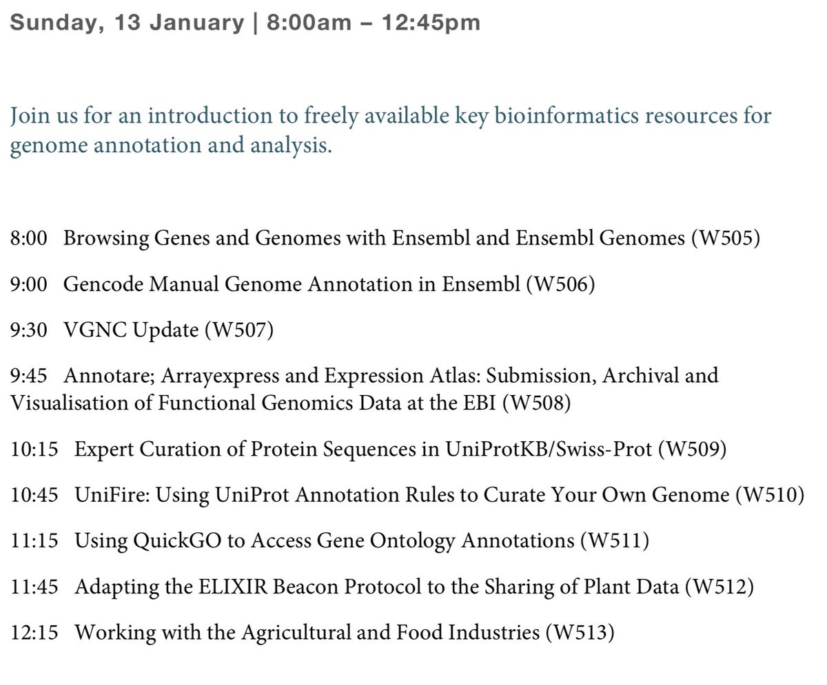 emblebi's tweet image. Interested in the latest news about our #genomeannotation resources? Attend our workshop on 13 Jan at 8:00-12:45 in the California room #PAGXXVII