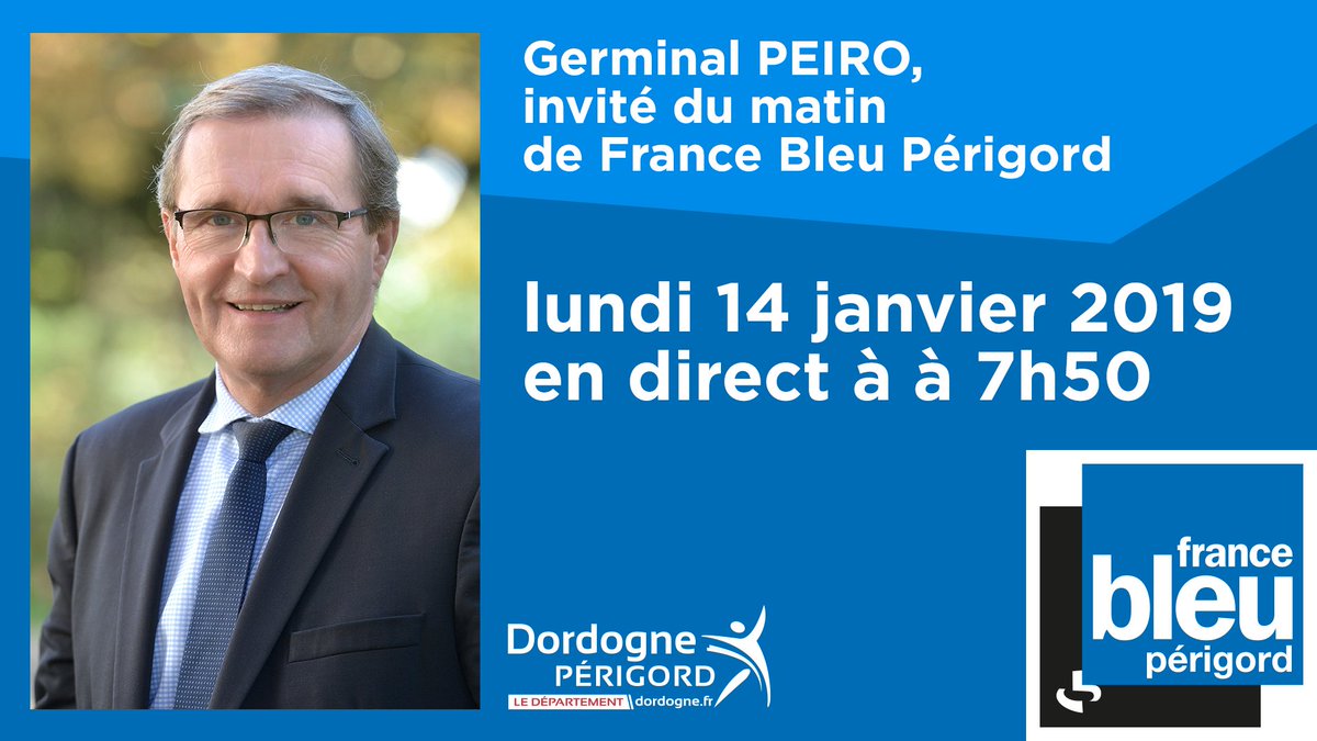 cddordogne's tweet photo. @germinalpeiro sera l'invité politique du matin sur @Bleu_Perigord, lundi 14 janvier à 7h50. https://t.co/EkHdANUIIK