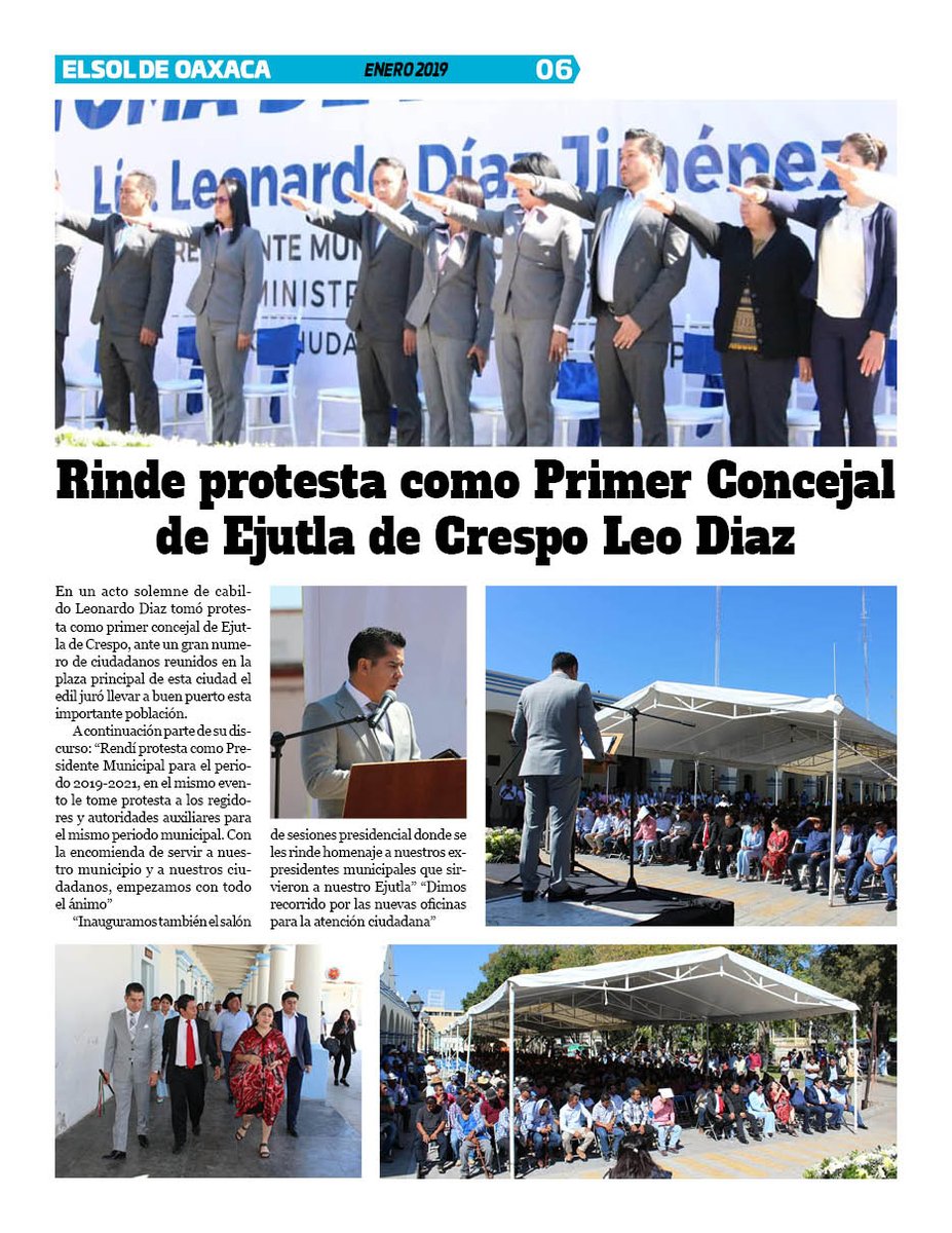VicManOaxaca's tweet photo. #ElSoldeOaxaca #Numero279 #MesdeEnero #Pag6
* Rinde protesta como primer concejal de Ejutla de Crespo @Leo_Diazj https://t.co/ixkOaWlVgi