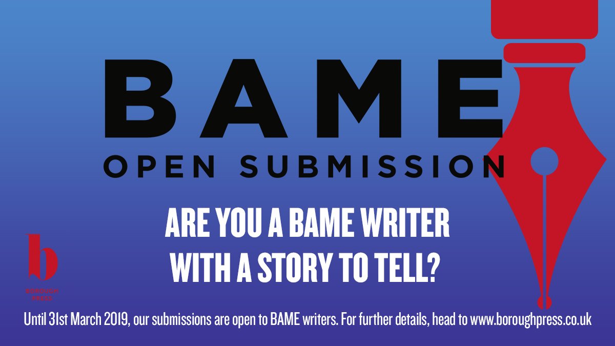 BoroughPress's tweet photo. BAME Authors: we want to read your stories.
Submit the first three chapters of your novel to us by 31st March to win a publishing contract, author mentoring, & representation from @thegoodagencyuk!
Full details here: https://t.co/DsxWJM8Oam
#BAMEOpenSub https://t.co/AQNg04XMXW