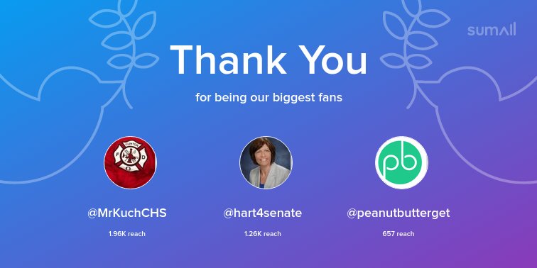 AJSokolovich's tweet photo. Our biggest fans this week: @MrKuchCHS, @hart4senate, @peanutbutterget. Thank you! via https://t.co/RkrN5Ot2B6 https://t.co/FngE2mItqM