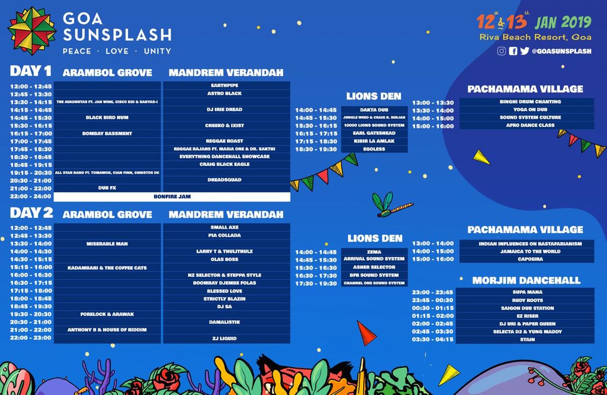 GoaSunsplash's tweet photo. Full timetable for the weekend. Download the mobile version here: https://t.co/x0d0Vycu3c https://t.co/D43FGCJlci
