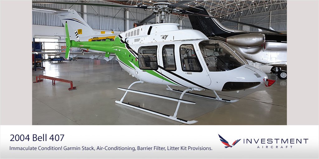 Outstanding 407! 
Incredibly Low Time with exceptional equipment.

For full specifications or more info visit us: 
investmentaircraft.co.za
#Bell #407 #exceptional #equipment #immaculate #buy #sell #trade #lifeinthesky #aviation #aviationlovers #investair