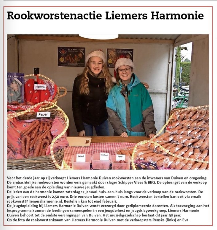 Morgen komen wij langs de deuren in Duiven met de rookworstenactie. Heb je ons gemist? Bestel via rookworst@liemersharmonie.nl 
#liemers #harmonie #duiven