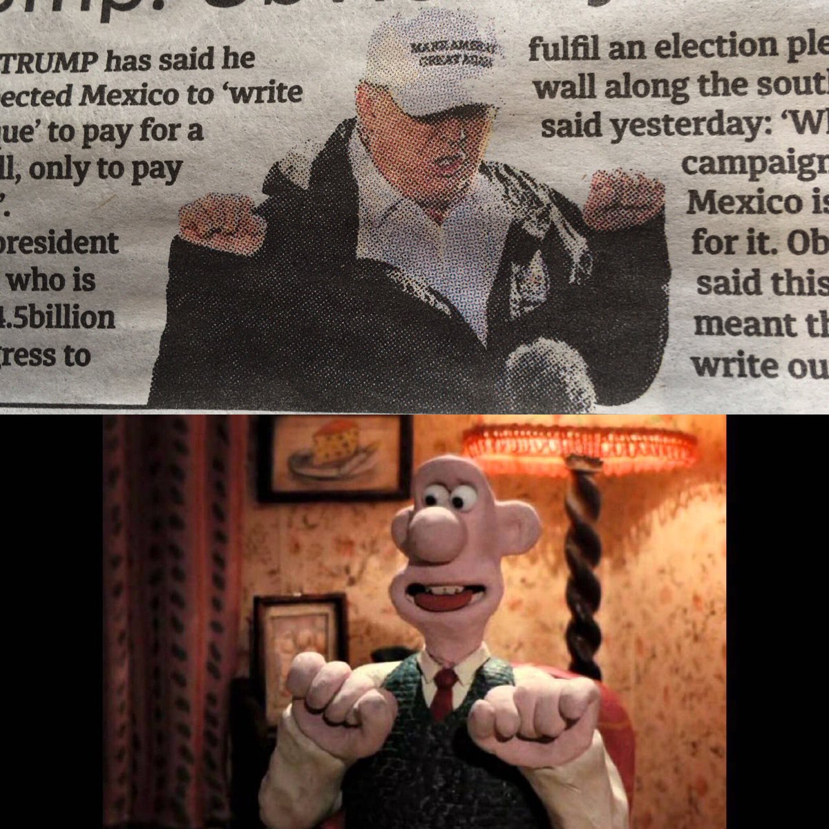 Say Cheese Gromit...! 🧀🧀🧀 <a href="/realDonaldTrump/">Donald J. Trump</a> #wallaceandgromit #doppleganger #lookalike