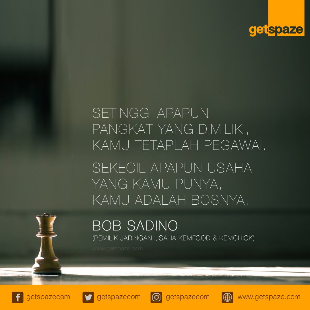 getspazecom's tweet photo. “Setinggi apapun pangkat yang dimiliki, kamu tetaplah pegawai. Sekecil apapun usaha yang kamu punya, kamu adalah bosnya.” – Bob Sadino
tag temen kamu yang pengen buka bisnis
#getspaze #BusinessForEveryone #Quotes #BobSadino #World #Bisnis #BisnisOnline #Good https://t.co/8jij91HIwF