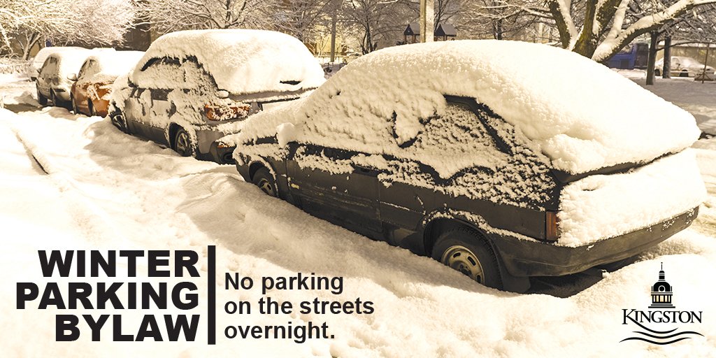 cityofkingston's tweet image. Reminder: Winter parking hours are in effect. Parking is prohibited on all city streets from 1 a.m. to 7 a.m. – and from 12 a.m. to 7 a.m. on the streets that surround Kingston General Hospital. Learn more at bit.ly/2zvarEf