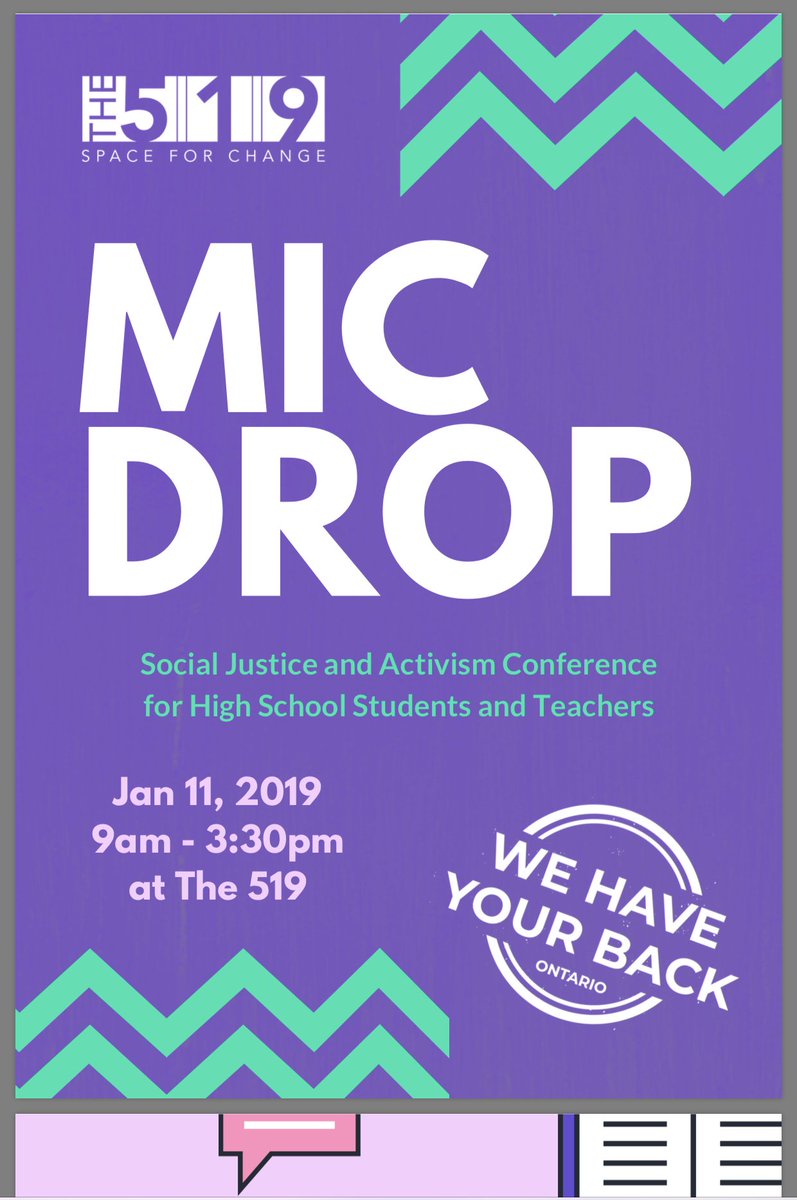 Have a great day, all of those participating in the Mic Drop Conference today <a href="/The519/">The 519</a>! Proud of <a href="/haveyourbackon/">We Have Your Back</a> and the student organizers!