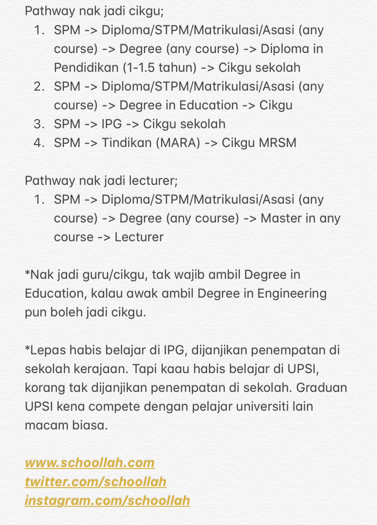 Schoollah Malaysia On Twitter Hi Semua Pelajar Lepasan Spm Di Bawah Ini Merupakan Pathway Untuk Korang Yang Bercita Cita Untuk Menjadi I Guru Ii Arkitek Iii Engineer Iv Accountant Banker Actuarist Rt Amp Sebarkan Kepada