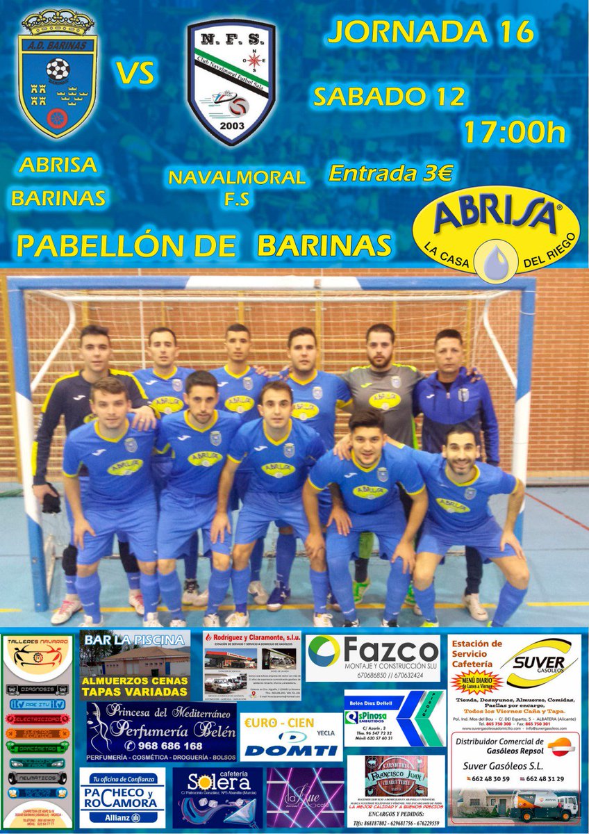 Mañana volvemos!!! jugamos contra un buen rival como <a href="/NavalmoralFS/">Navalmoral FS</a>,  partido que afrontamos con la mayor de las ilusiones y que iremos a por la victoria desde el primer minuto.

#VamosAbrisa
#NecesitamosTuApoyo
#ViveLaHistoriaconosotros 
#YoYaHeFichado 
💪💪💪💪💪💪💪💪💪