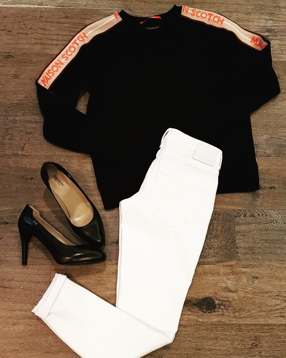 JeroenBloks's tweet image. Sportieve shabby sweater in combinatie met sexy witte jeans en klassieke pump. #maisonscotch #drykorn #nerogiardini partnermode.nl