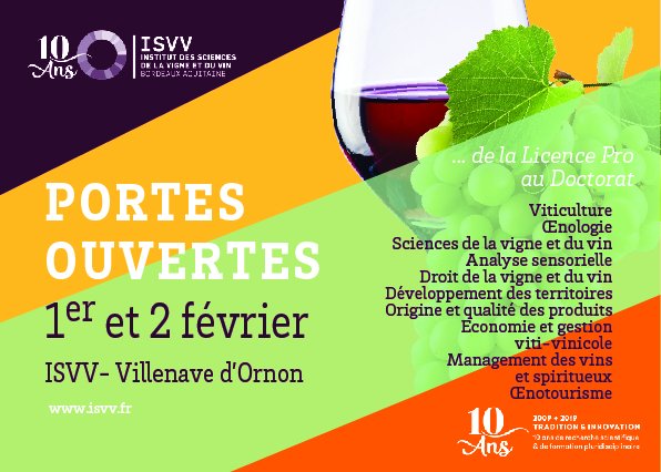 ISVV - Institut des Sciences de la Vigne et du Vin (@isvv_bordeaux) on Twitter photo L' <a href="/isvv_bordeaux/">ISVV - Institut des Sciences de la Vigne et du Vin</a> vous ouvre ses portes les 1er et 2 février prochains avec plusieurs animations et activités au programme.
Venez nombreux découvrir nos formations et notre savoir faire !
isvv.fr/fr/isvv/les-ac… L' <a href="/isvv_bordeaux/">ISVV - Institut des Sciences de la Vigne et du Vin</a> vous ouvre ses portes les 1er et 2 février prochains avec plusieurs animations et activités au programme.
Venez nombreux découvrir nos formations et notre savoir faire !
isvv.fr/fr/isvv/les-ac…