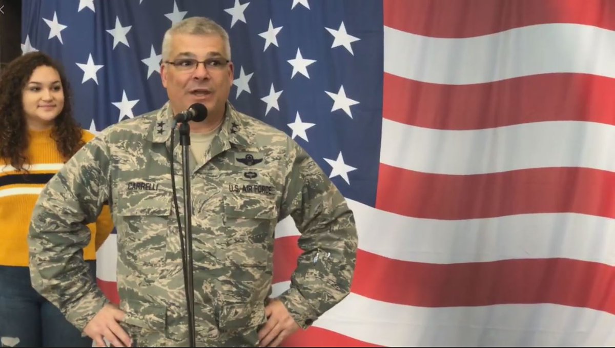 PANationalGuard's tweet photo. Maj. Gen. Anthony Carrelli, PA's adjutant general, introduced Morgan Nix who sang the National Anthem for the opening ceremony of Veterans, Military & Their Families Day at the PA @FarmShowComplex. Her father is a PA Guardsman currently deployed to Afghanistan #PAFS19 #FSVetsDay https://t.co/Cqg30HnTpb
