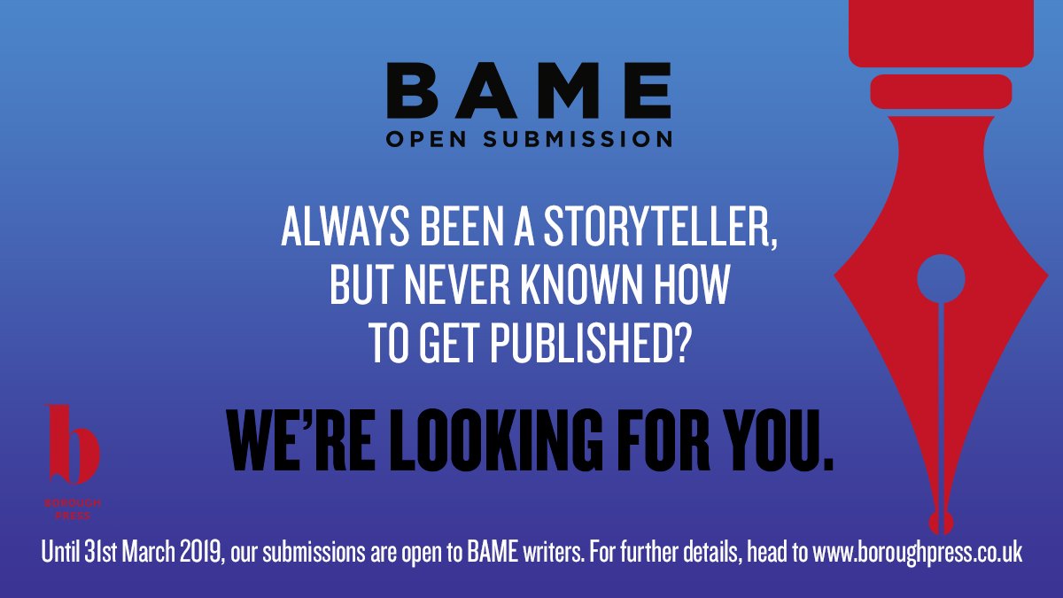 BoroughPress's tweet photo. Are you a BAME writer with a novel tucked away in your drafts? We'd love to read it.
Send us your unpublished novel by 31st March for a chance to win a publishing contract and representation from @thegoodagencyuk!
Full details here: https://t.co/DsxWJMqp1U
#BAMEOpenSub https://t.co/WD9N9NHvsy