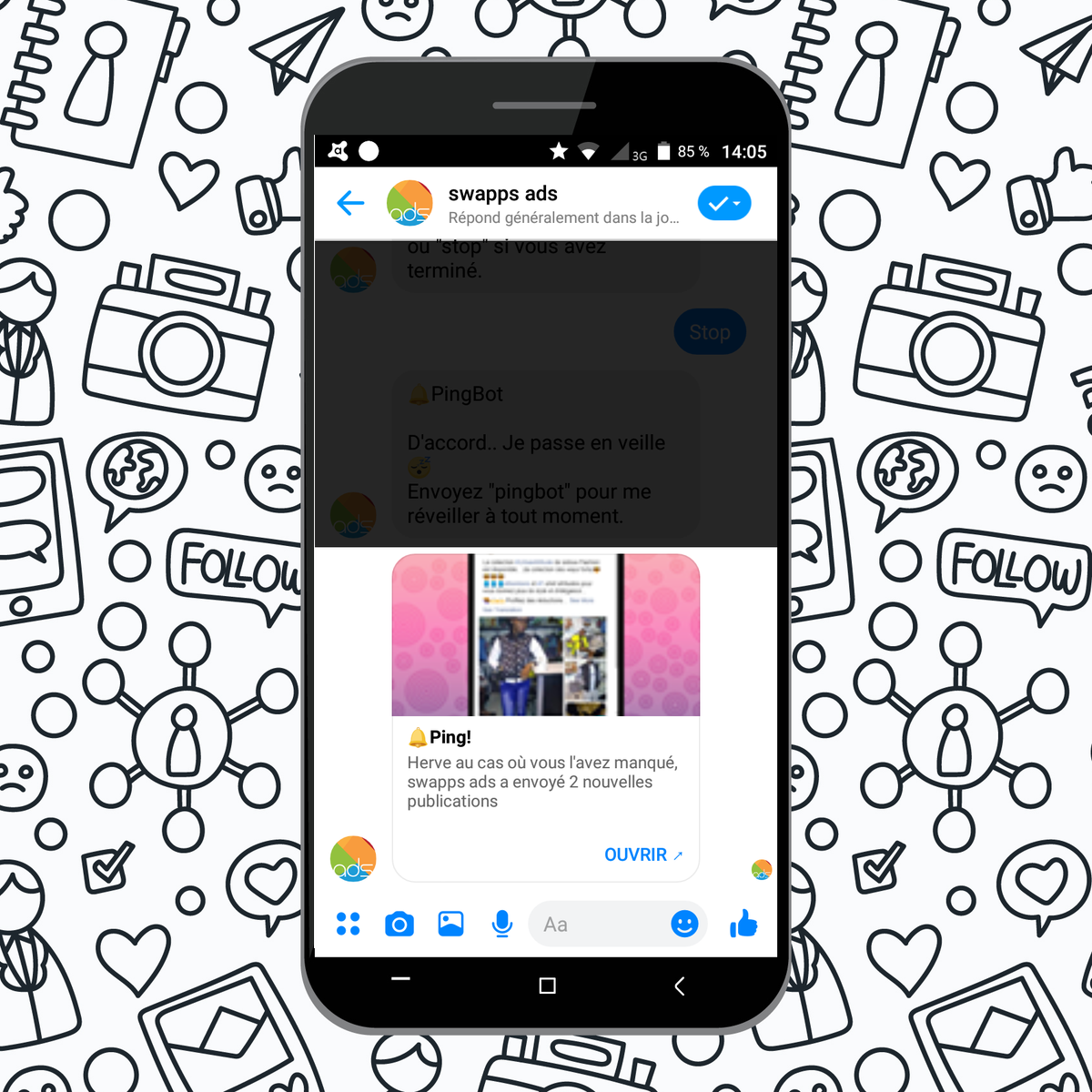 PingB0t's tweet photo. Lorsque vous avez publié 🐣 2 ou plusieurs fois sur votre Page #Facebook, votre abonné au moment où il est notifié ne reçoit pas autant de #Pings, juste un seul!
🔔 #PingBot maximise ainsi votre quota journalier de notifications, et ne spamme 😡 pas vos abonnés. https://t.co/kn9rNkbdf5