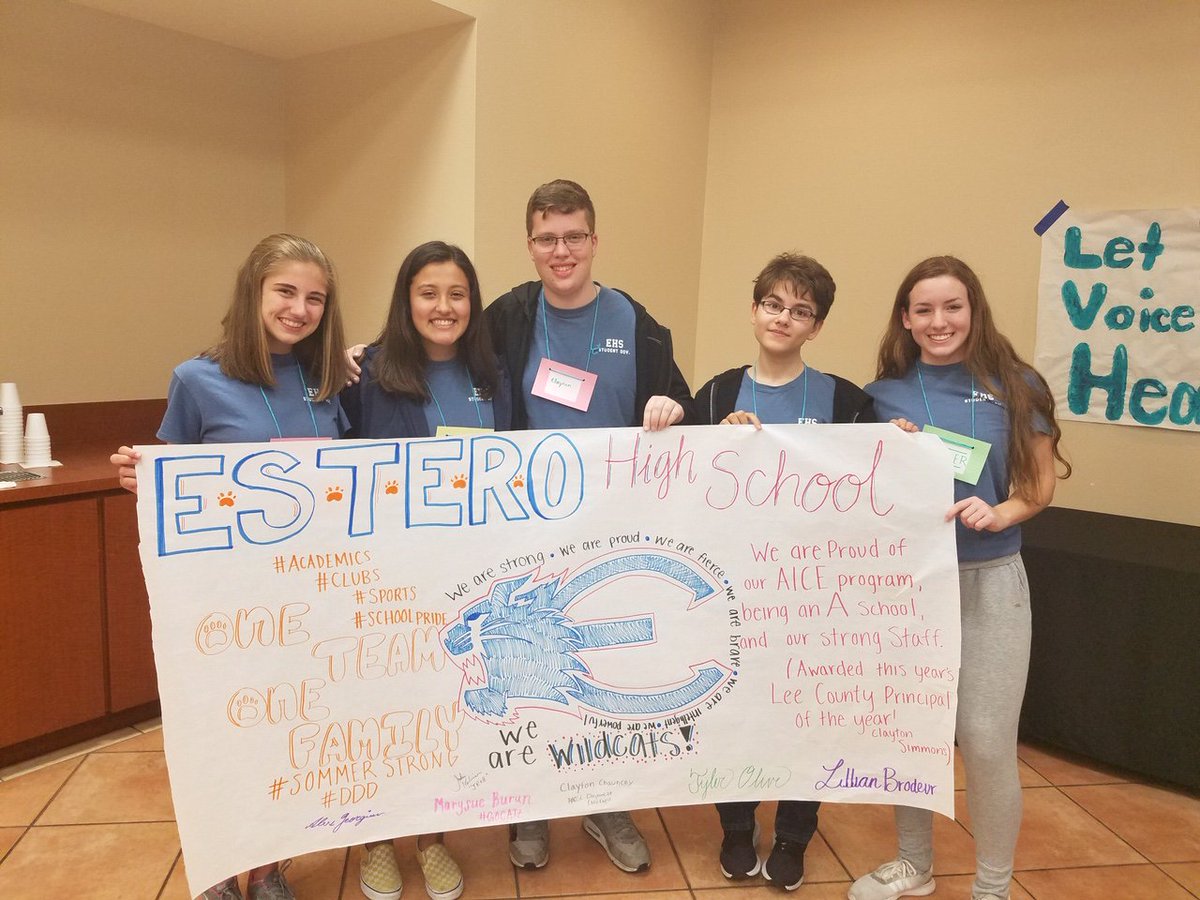 EsteroHS's tweet photo. SGA students are in Haines city for the winter rally leadership conference. Their poster shows how much we have to brag about here at Estero! @EsteroSGA #wildcatpride https://t.co/HSgI1RGra4