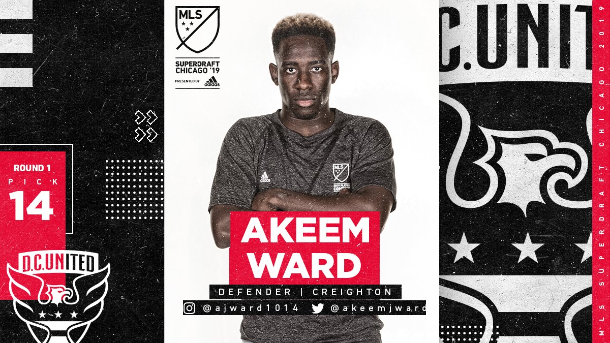 MLS's tweet photo. No. 14 overall: @creightonmsoc defender Akeem Ward (@akeemjward) heads to @dcunited. #SuperDraft https://t.co/EGGW9SsyNP