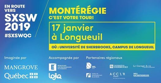 LeGarageCo's tweet photo. La Tournée: "En route vers SXSW 2019"  sera à #longueuil jeudi prochain. Venez pitcher et courez la chance de gagner votre place dans la délégation du Québec @SXSW #SXSW2019 
https://t.co/RWnl5lzTXg https://t.co/cI8ffBN9tu