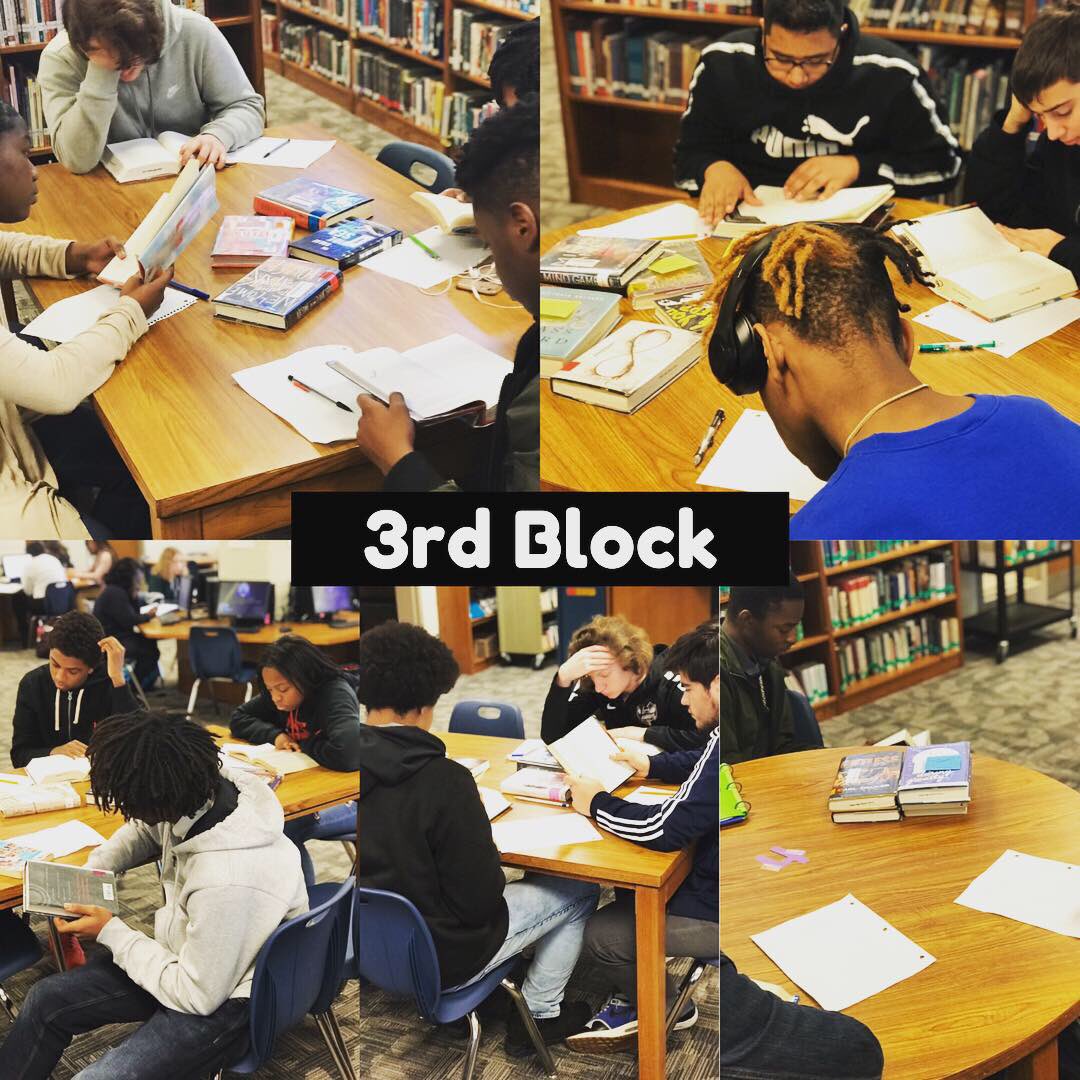 MrsDenhamTeach's tweet photo. We spent time in the Mr. McLendon in the Media Center today doing #bookspeeddating. Lots of fun and a great way to introduce our weekly independent reading day!  Even got a great action shot of McLendon! #denhamhhs #denhamreads https://t.co/GD8z6ALdS4