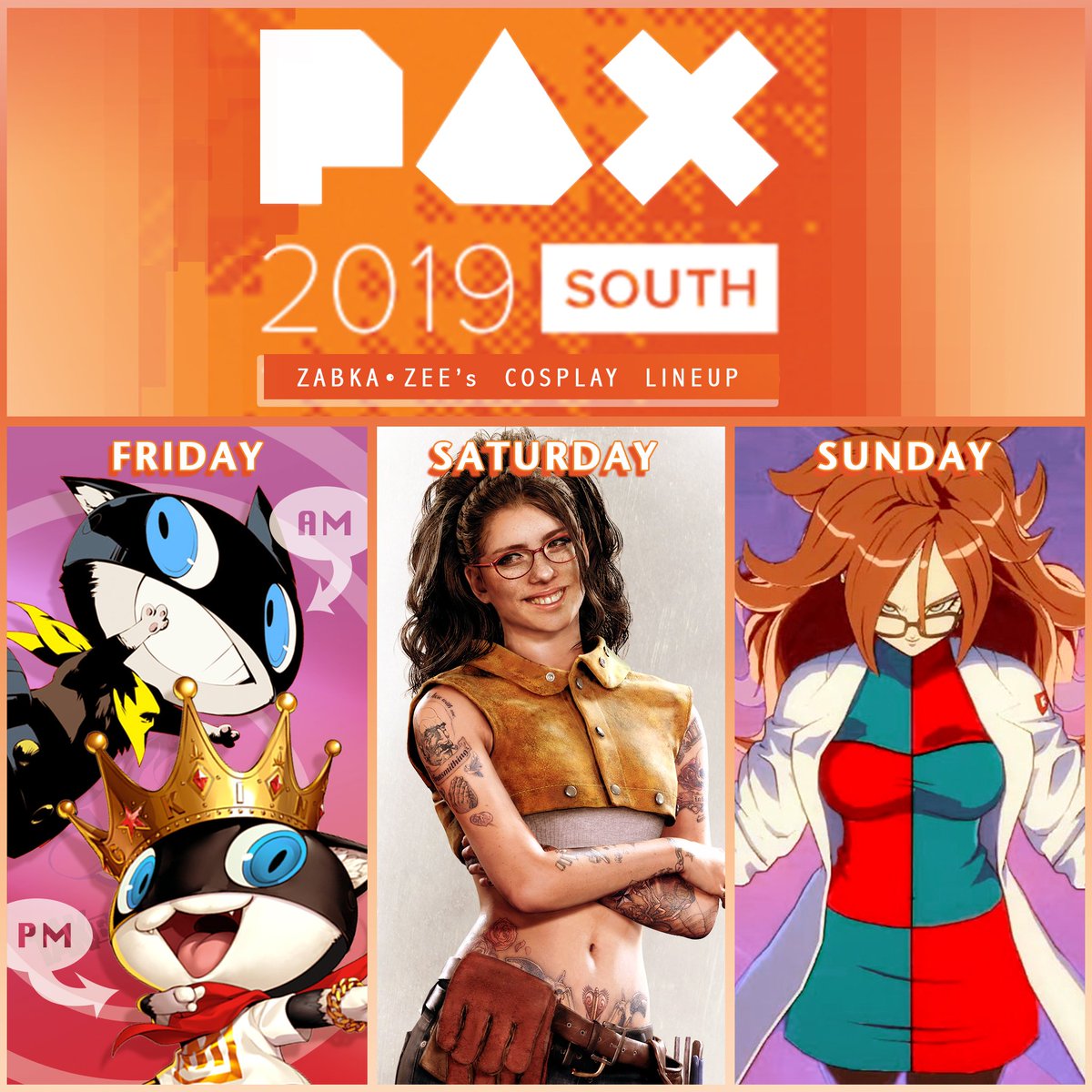 zabkazee's tweet photo. One week until #paxsouth2019, so I might as well post my #cosplaylineup! π
Looking forward to having another memorable #paxsouth~ If you see me hanging around, don't be afraid to say hello! π
#cosplay #persona5 #dancinginstarlight #dancingstarnight #dmc5 #devilmaycry https://t.co/YYJjPo0IXG