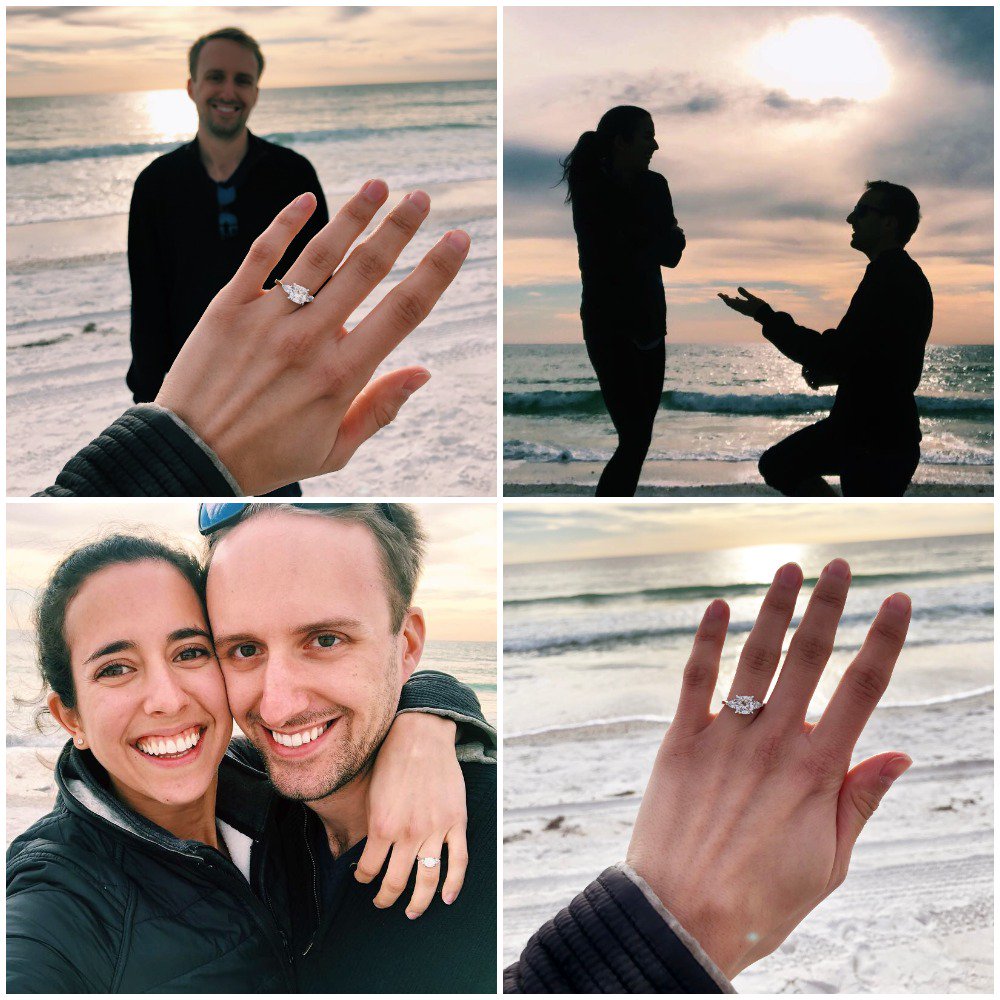 kimberfire's tweet photo. A sunset by the sea, there's no place I'd rather be. ๐ Congratulations to Bianca and Blake!!! #kimberfire #engagementring #diamondring #threestonering #cushioncut #sunsetproposal #beachproposal #sunsetengagement #beachengagement #engaged #proposal #love https://t.co/oLRU81PVTm