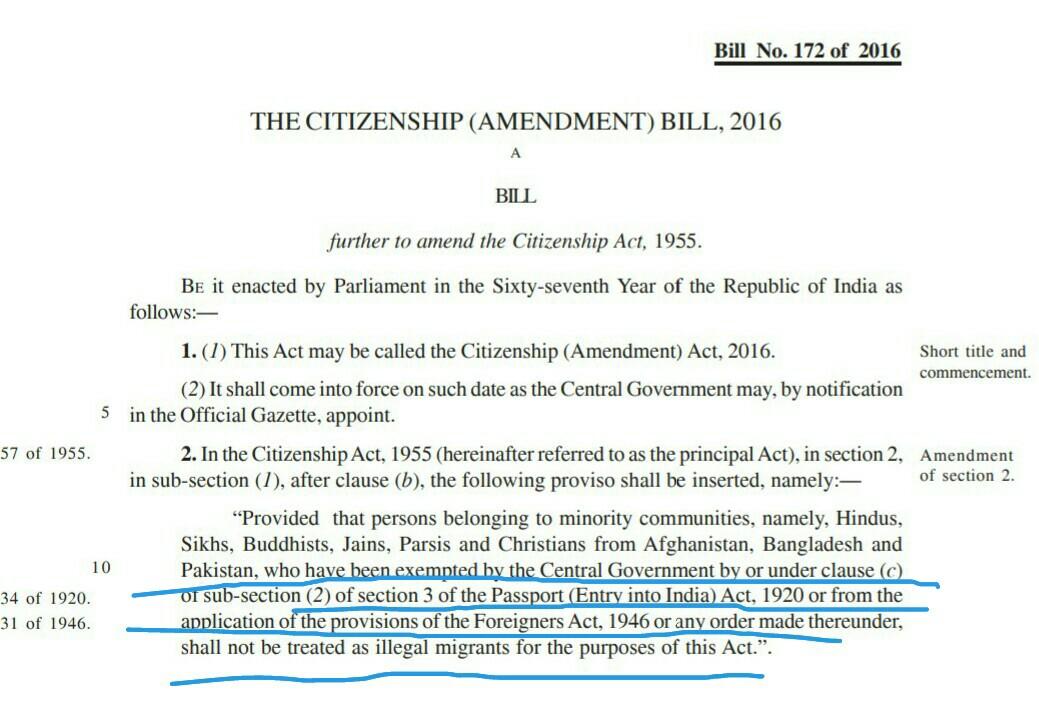 JintiKoushik's tweet photo. This is The CAB2016. This bill will ligalise all immigrants who are  illegal under any provision of  #PassportAct #ForeignersAct.&amp; other existing laws,order etc.
All IndianCitizens must read &amp; Understand this bill. It's dangers to whole India. #NeAgainstCitizenshipAmendmentBill https://t.co/ebq7LOtukv