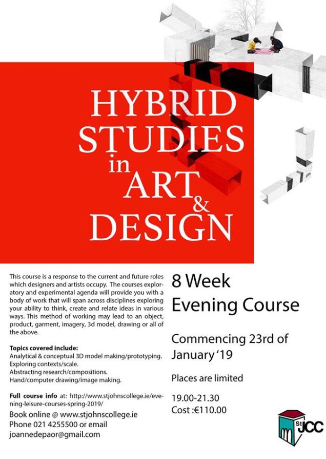 joannepower's tweet photo. LIMITED places available for next round of courses starting Jan 22nd&amp;23rd. Check out new course Hybrid Studies in Art&amp;Design. Both available to book online @stjohnscentral1 @WeAreCork #learning #creativity  at:https://t.co/TBHKXzhabl https://t.co/XWduUyYhTx