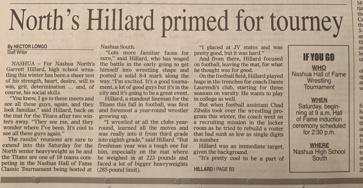 Gate_City's tweet photo. The high school wrestling comeback of longtime @BGCGN grappler @HillardGarrett of @NHNWrestling is featured in this great piece by @MVcreature of the @NashuaTelegraph #MultisportKid @nhsnscores @nashuaathletics @WrestlingNH https://t.co/JLm0yqMW6f