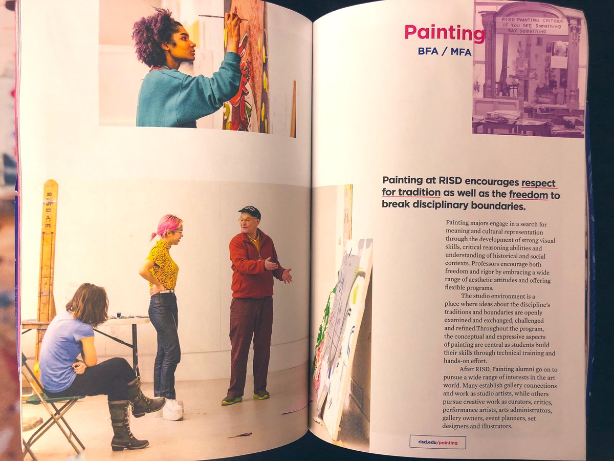 Joel_C_Anderson's tweet photo. At RISD, students are painting/sculpting/animating/architecting/etc. and it all looks *insanely cool*, and it actually shows kids interested in art the kind of art they can do/make at RISD. IT’S GOOD MARKETING. https://t.co/YYvctToWp1