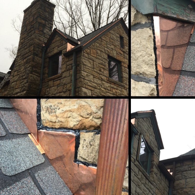 What a stunning home and gorgeous flashing! Copper flashing is extremely durable, long lasting, could add value to the resale of your house, and stunning to look at!! 💪🏠😍 #pittsburghroofers #inyourneighborhood #copperflashing