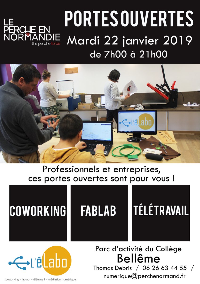 Professionnels- entreprises, salariés, gérants, artisans, commercants... Pour vous faire découvrir l’Elabo et vous donner une idée de ce que vous pourriez y faire, des portes ouvertes sont organisées pour vous, le mardi 22 janvier 2019, de 7h00 à 21h00, non-stop.