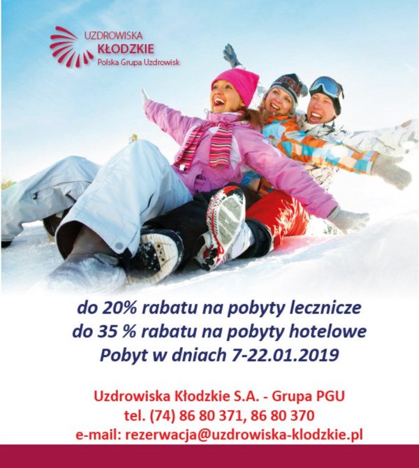 KZespo's tweet photo. Pobyt w naszych #uzdrowiskach w dniach 7 – 22 stycznia 2019 roku to same korzyści! Skorzystaj w wyjątkowych #promocji przygotowanych na ten okres: do 20% #rabatu na pobyty lecznicze oraz do 35% rabatu na pobyty hotelowe. https://t.co/yzfTN80qhz
#noclegi #oferta #kurort #ferie https://t.co/EyQreH5vh1