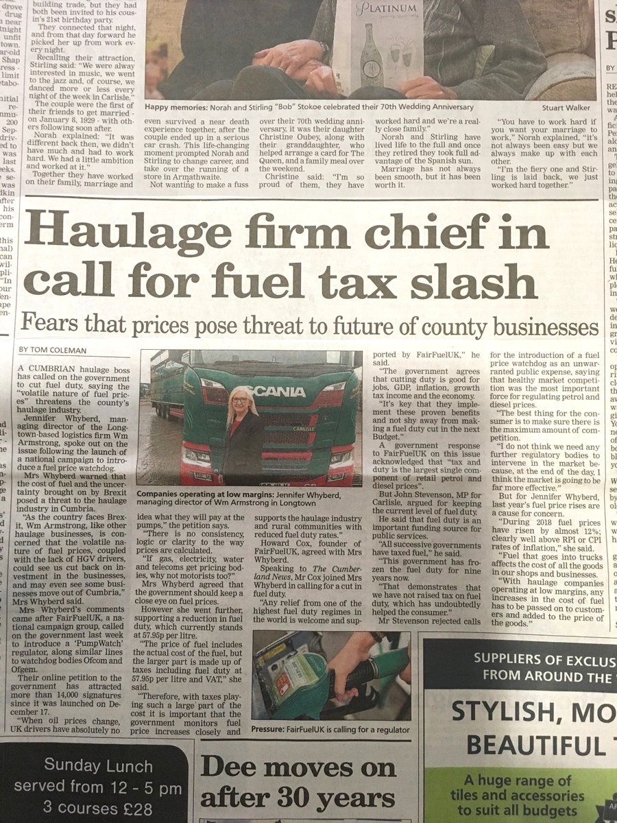 Our MD Jennifer Whyberd featured in the Cumberland News today discussing the impact of fuel prices on the haulage industry and local business...