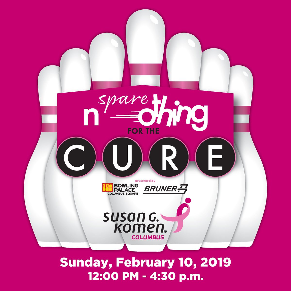 KomenColumbus's tweet photo. Do you have talent to *spare*? Lace up those bowling shoes and join us for our Sixth Annual Spare Nothing for the Cure on Sunday, February 10!
Register: https://t.co/ATTDJ6YfVV $15 for kids &amp; $25 for adults. You get 2 games of bowling, ball &amp; shoe rental, snacks, &amp; beverages. https://t.co/78BU5iV7DR