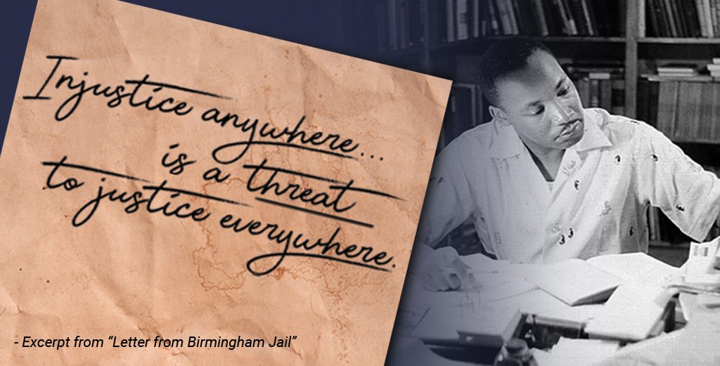 FSUMLKWeek's tweet image. In response to criticisms of the Birmingham Campaign, Dr. King composed a letter from jail, which would be known as &apos;Letter from Birmingham Jail&apos;, defending the strategy of nonviolent resistance to racism. #FSUMLKWeek