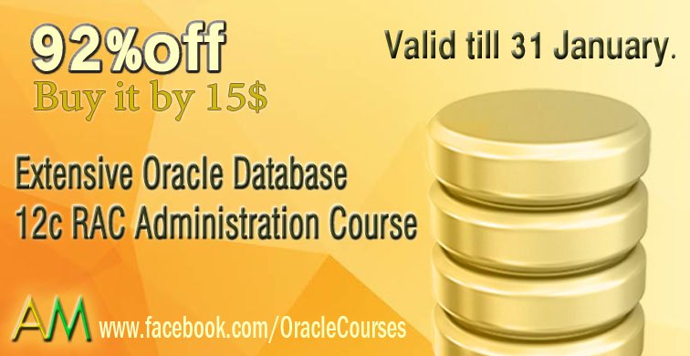 OracleCourse's tweet photo. Take your 2019 gift coupons NOW, offer valid till 31 January.2019
Full lifetime access video course in:
Extensive Oracle Database 12c RAC Administration From 200$ to 15$ only, 92%off
a coupon is
https://t.co/tUQ1dqwTdK
#Business #BeAble #backuprecovery #BW #blockchain #oracle https://t.co/lhrVekMeRu