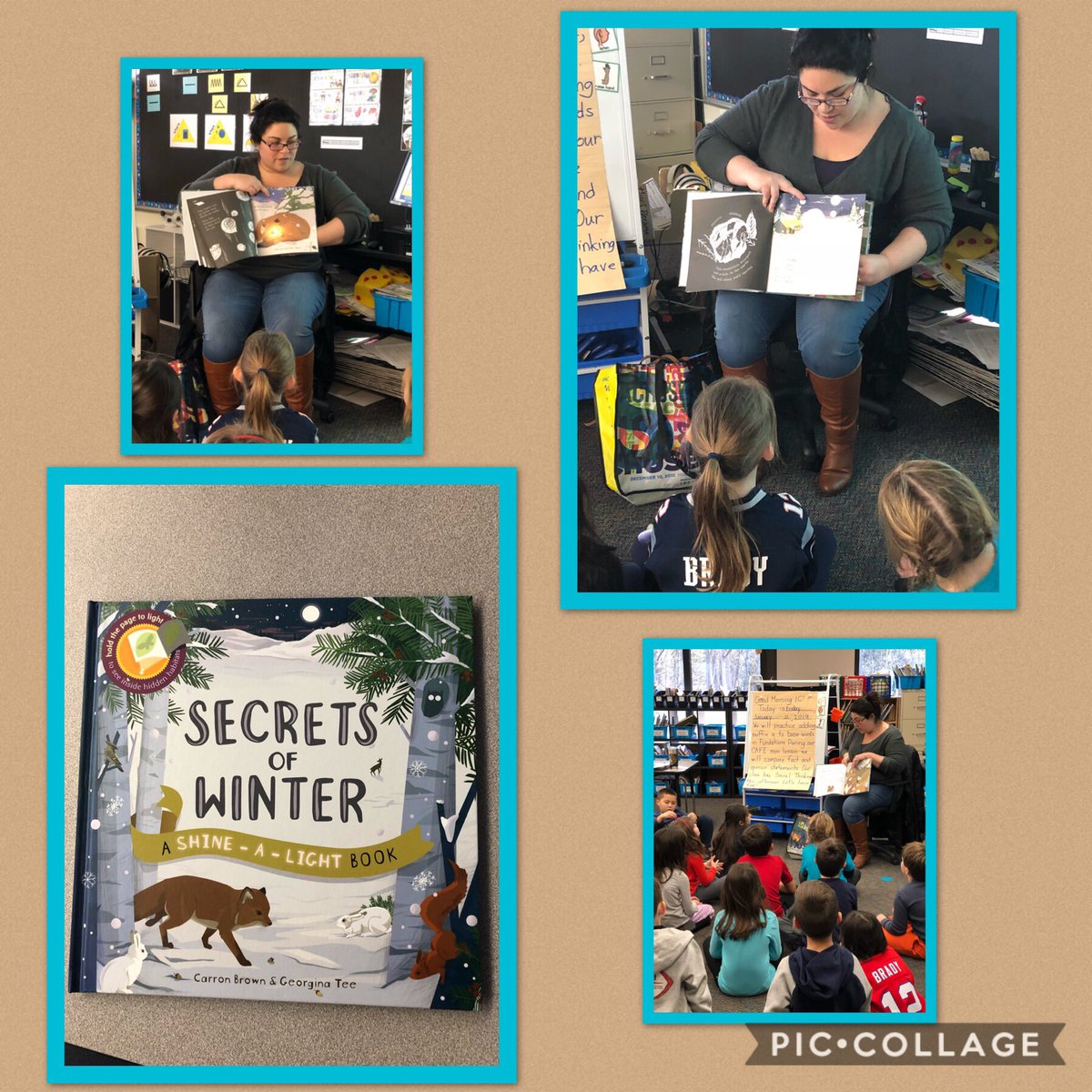 welcometo1C's tweet photo. Mystery reader magic in 1C! Mystery reader read a βshine-a-lightβ book that would reveal animals in their winter habitats by using a light source behind the page! Engaging readers! #gpschat #ngespride https://t.co/ex430l82gQ